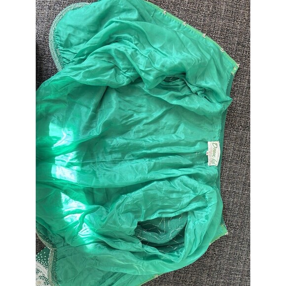 DOREEN LOK Vintage 60s Green Wool White Beads 3/4 Sleeves Cardigan Sweater 36/4 - Picture 8 of 13